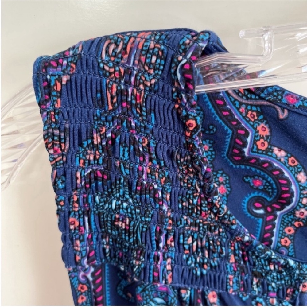 Adrianna Papell maxi dress blue pink paisley sleeveless stretchy side splits - Picture 4 of 7